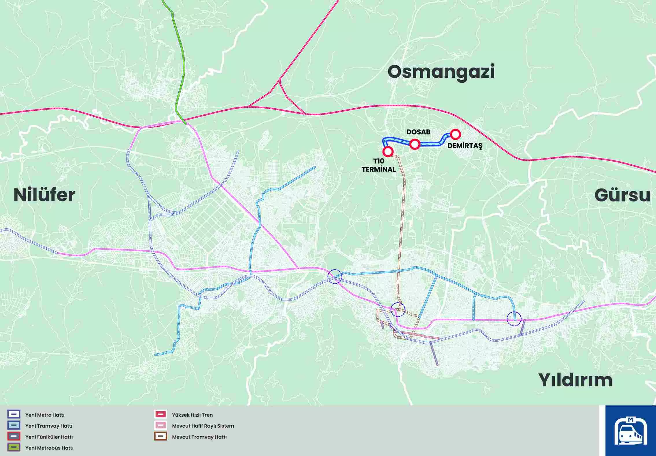 Mustafa Bozbey - Tramvay Hattı T10 (4,5 km) - Terminal (T2 Bağlantı), DOSAB, Dumlupınar, Demirtaş