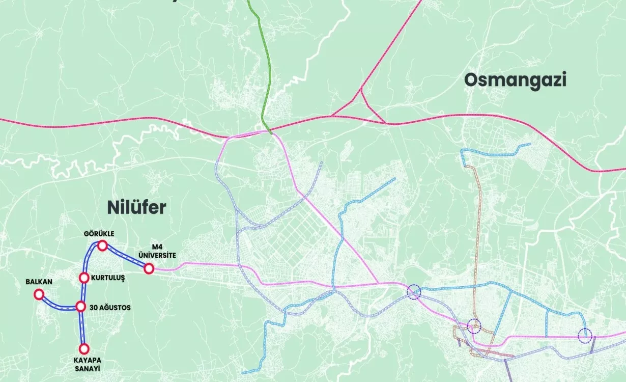Mustafa Bozbey - Metro Hattı  M4 (10 km) - Üniversite, Görükle, Dumlupınar, Kurtuluş, 30 Ağustos, Balkan, Kayapa Sanayi