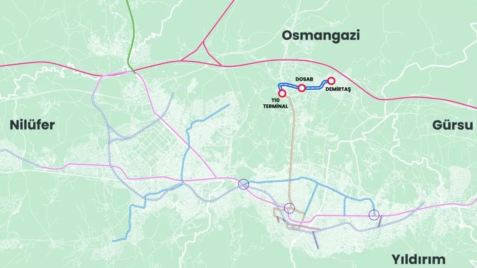 Mustafa Bozbey - Tramvay Hattı T10 (4,5 km) - Terminal (T2 Bağlantı), DOSAB, Dumlupınar, Demirtaş