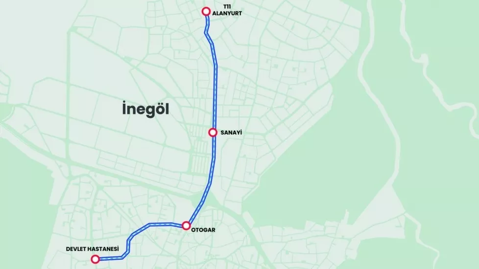 Mustafa Bozbey - Tramvay Hattı T11 (4,5 km) - İnegöl, Devlet Hastanesi, Otogar, Sanayi, Alanyurt