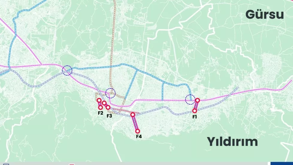 Mustafa Bozbey - Füniküler Hattı F1 - F2 - F3- F4 - F1 - Arabayatağı, MimarsinanF2 - Altıparmak, Millet HastanesiF3 - Arap Şükrü, TophaneF4 - Emirsultan, Teleferik